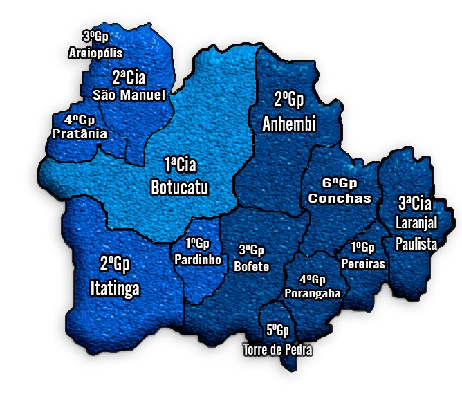 Mapa exibindo a área de atuação da OPM